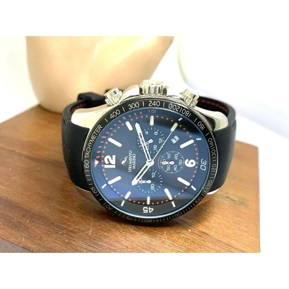 Strumento Marino Men's Watch SM115 Quartz Chronograph Black Dial Rubber Strap